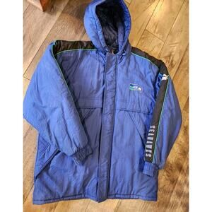 Vintage 90's NFL Seattle Seahawks Men's Large Quilted Jacket / Coat Hooded